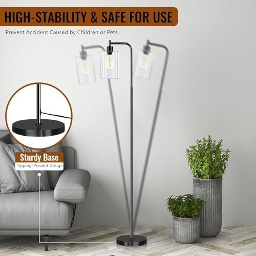 Floor Lamps for Living Room with One Bulb, Sturdy Glass Shade, Foot Switch - Image 5