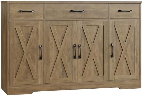 HOSTACK Kitchen Buffet Sideboard Storage Cabinet, Coffee Bar Cabinet, Brown - Image 7