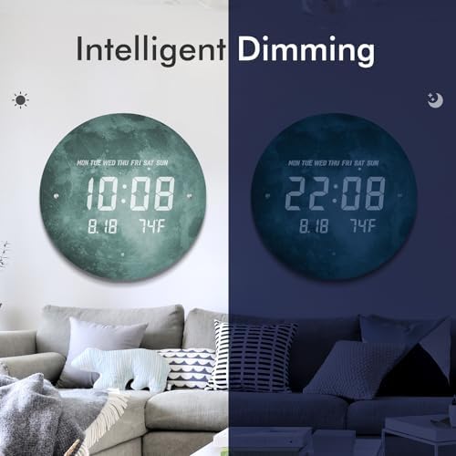 Digital LED Wall Clock for Home & Office, Moon, 12'' - Image 6