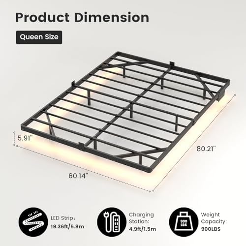 Liians Queen Floating Bed Frame with Smart LED Lights, USB Charging Station - Image 2