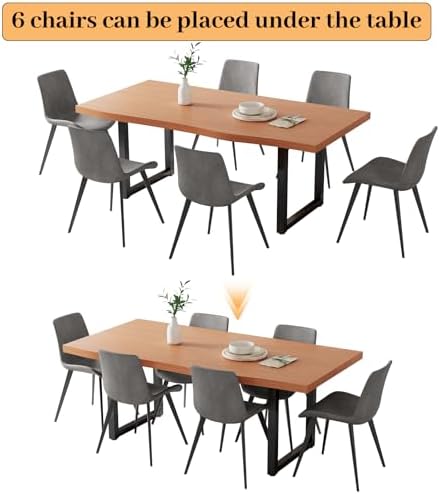 HIPIHOM 63" Wooden Dinner Table Det for 4, Modern Kitchen Table Set of 6, Thickened MDF Living Room Table for Dining Room, Kitchen, Office - Image 7
