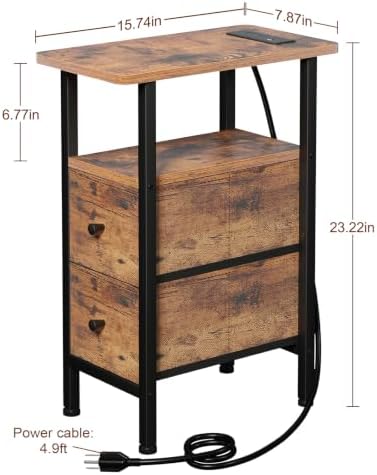 LOAKEKEL Narrow End Table with Charging Station, Small Nightstand - Image 3