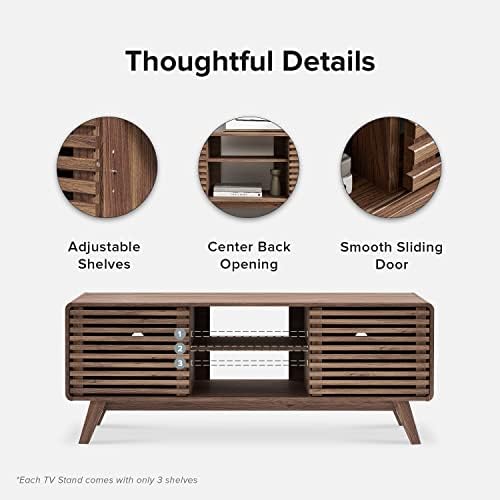 mopio Ensley 59" Tall TV Stand with Slatted Door, Mid Century Modern Entertainment Center for 55-65 inch TV, Farmhouse Media Console with Storage, Adjustable Shelves, Round Edges, Living Room (Walnut) - Image 5