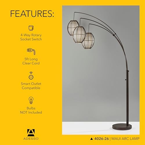 Adesso 3-Light Floor Lamp, Antique Bronze, Adjustable Height, 82” - Image 5
