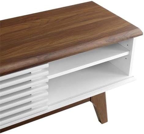 Modway Render Mid-Century Modern Low Profile 70 Inch Media Console TV Stand in Walnut White, 70" - Image 6