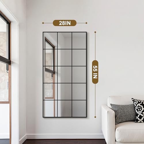 Full Length Mirror Window Pane, 28" x 55" Large Decorative Mirror, Black - Image 2
