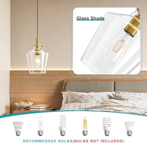 Glass Pendant Lighting for Kitchen Island Entryway 1 Pack Gold Clear 8 Inch - Image 5