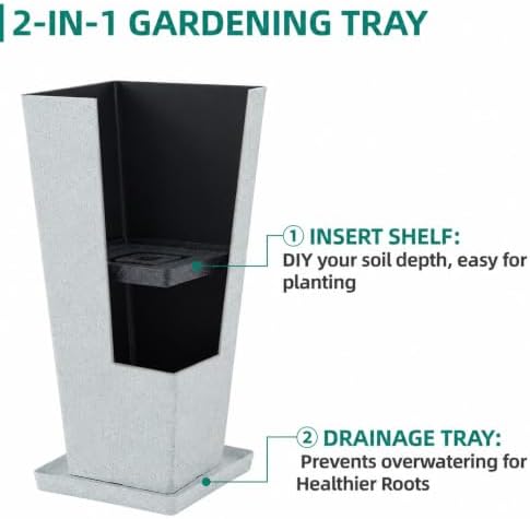 Autodaya 28" Plant Pots Tall Planters for Outdoor Plants Set of 2 with Tray - Image 5
