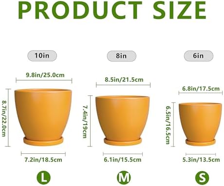 Ceramic Plant Pots - 10 Inch 8 Inch 6 Inch Planters, Orange - Image 3