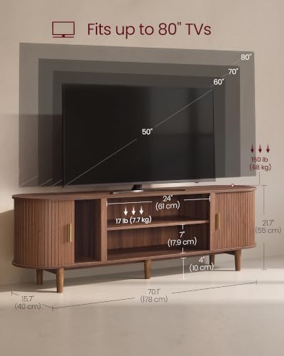 VASAGLE 70 Inch TV Stand, Mid Century Entertainment Center with Storage - Image 5