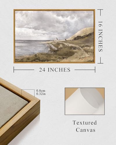 InSimSea Framed Canvas Wall Art Vintage Decor, Coastal Seaside Landscape Paintings, Large Prints, Nature Wall Decorations for Living Room Office Bedroom, 16"x24" - Image 5