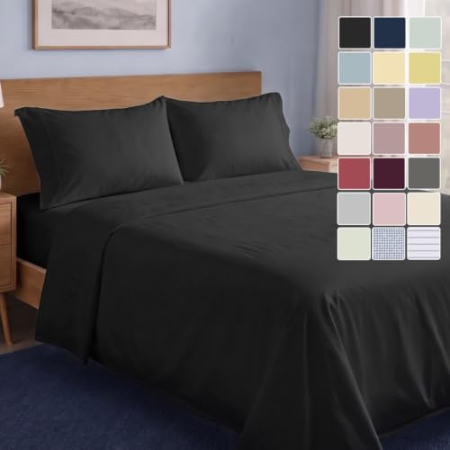 LANE LINEN Queen Sheet Set 100% Organic Cotton Cooling Soft 4pc - Black by LaneLinen