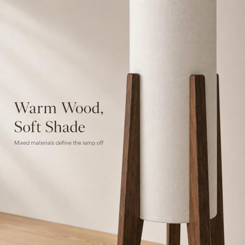 Bofea-Farmhouse Floor Lamp for Living Room & Bedroom,Walnut Wood Vintage Standings Lamp with Foot Switch, 3 Color White Fabric Tall Lamp,Decorative Tower Shade Lamp for Hotel Cafe Study - Image 4