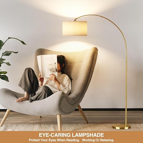 A Modern Floor lamp with Remote Control, Featuring a Large Drum-Shaped Shade, Ideal for use as a freestanding Corner lamp in Living Rooms, bedrooms, and Dining Areas (Classic-Golden) - Image 7