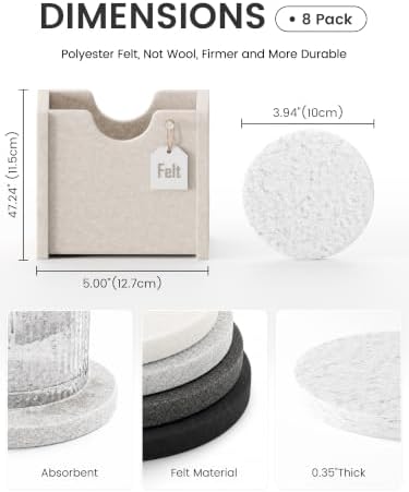 Fluxynara Felt Coasters with Holder, Set of 8 for Drinks, Concrete Echo - Image 2