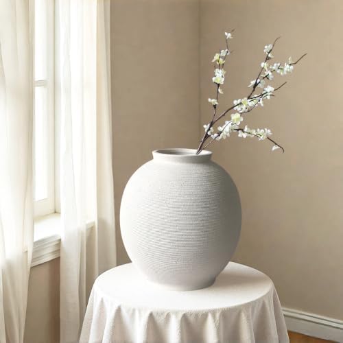 Extra Large White Ceramic Vase, 12.5" H Sandstone White - Image 5