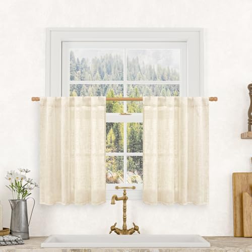 LAMIT Short Window Linen Curtains 36 Inch Length 2 Panels, 34x36 Inch by LAMIT
