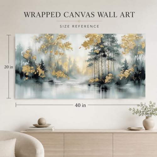 Anolyfi Misty Forest Grey Lake Canvas Wall Art for Living Room 40"x20" - Image 5