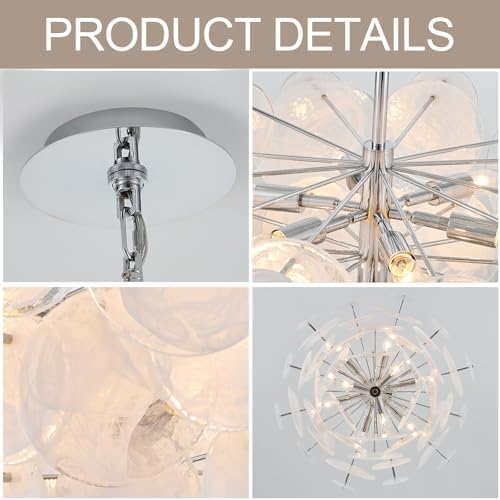 Dia 28 Inch, Modern Glass Chandeliers for Farmhouse, Large Unique Pendant Chandelier for Dining Room Bedroom Entryway Kitchen Foyer, Chrome Finish - Image 4