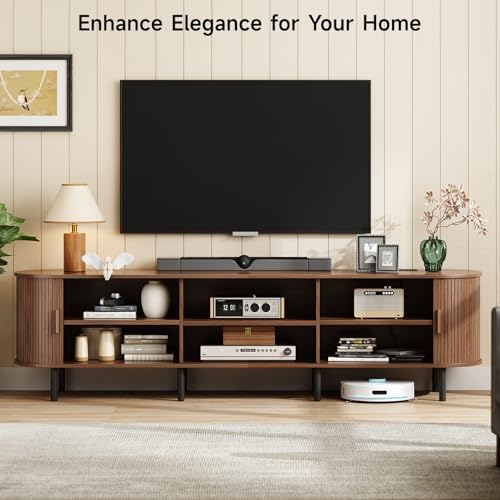 ONBRILL 86.6" TV Stand with Power Outlet & Storage for TVs up to 90“ Walnut - Image 3