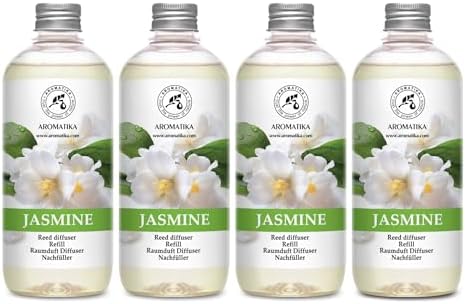 Jasmine Reed Diffuser Refill - 4x17 Fl Oz - Scented Reed Diffuser Refill - Home Fragrance - Air Freshener - Room Freshener - Floral & Long Lasting Scent - Aromatherapy by Aromatika