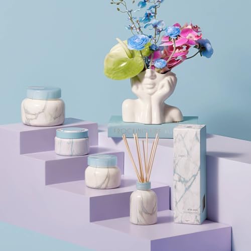 Capri Blue Reed Diffuser Set - Modern Marble Oil Diffuser, Sticks & Aroma Oil - Air Freshener for Home Decor - Blue Jean Scents (5.7 fl oz) - Image 4