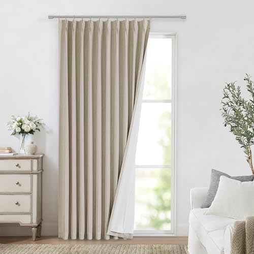 Vision Home Sand Pinch Pleated Full Blackout Curtains Linen Blended Room Darkening Window Curtains 90 inch for Living Room Bedroom Thermal Insulated Pinch Pleat Drapes with Hooks 1 Panel 60" Wx90 L by VisionHome