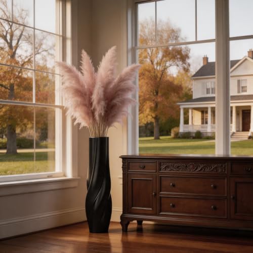 Modern Black Floor Vase, 24 Inch Tall Resin Home Decor Vases, Large Sturdy Vase for Living Room, Office, Bedroom Decor with 5" Opening for Dried Pampas Grass, Branches & Feathers - Image 2