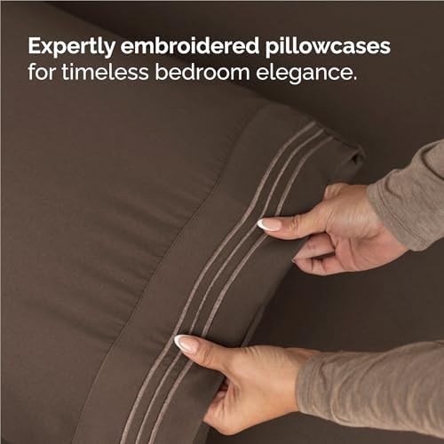 Full Size 4 Piece Sheet Set - Comfy Breathable & Cooling Sheets - Brown - Image 6