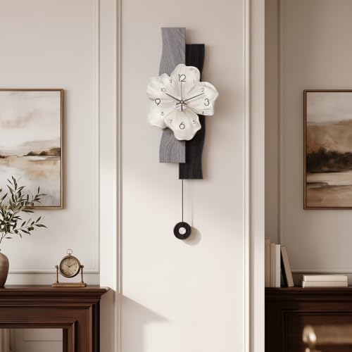 Large Wall Clocks for Living Room Decor with Unique Pendulum 12*32in,Grey by Janstime