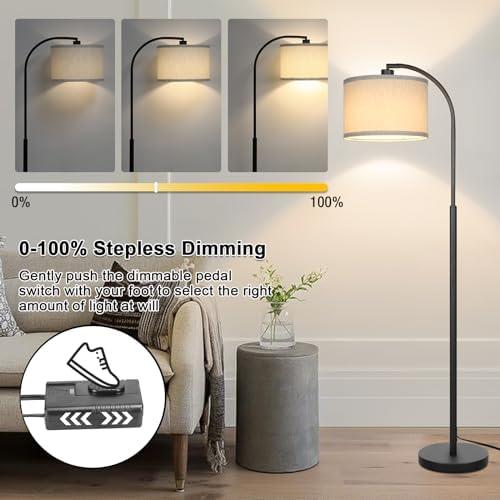 Modern Floor Lamp for Living Room, Arc Floor Lamp with Adjustable Hanging Shade, Black Light with Pedal Switch for Bedroom Study Room, 9W 3000K LED Bulb Included - Image 2