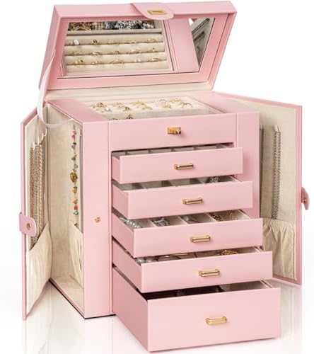 AKOZLIN 6-Tier Jewelry Box Organizer 5 Drawers Storage Pink Large by AKOZLIN