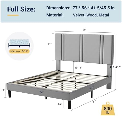 Allewie Full Size Platform Bed Frame with Velvet Upholstered Headboard - Image 2