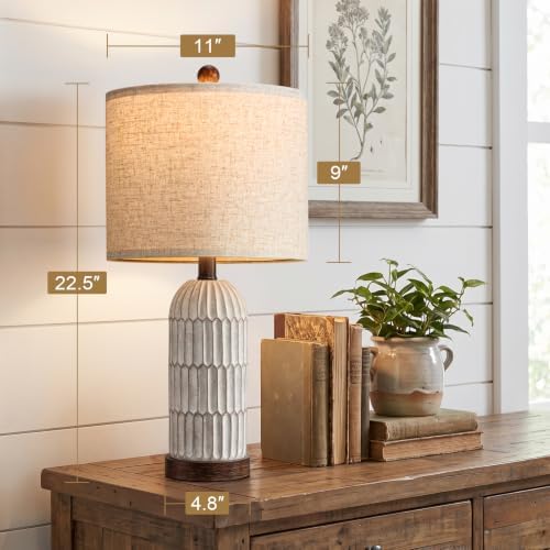 OYEARS 22" Bedside Table Lamps Set of 2, Farmhouse Lamp with USB,Dark Brown - Image 4