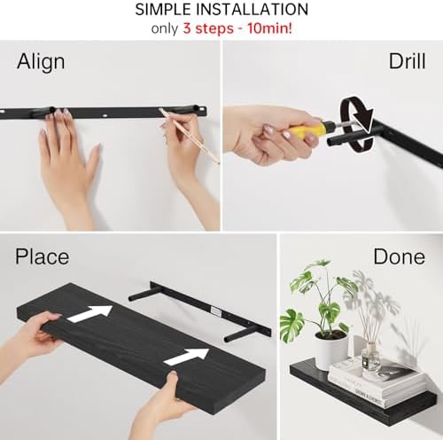 BAYKA Black Floating Shelves 22.5in, Set of 2, Wall Mounted for Wall Decor - Image 6