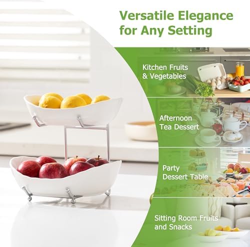 HBlife 2 Tier Fruit Bowl, Ceramic Fruit Basket for Kitchen Counter - Image 4