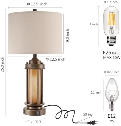 AIEAMPDO Set of 2 Farmhouse Table Lamps with 2 USB C+A Ports - Image 5