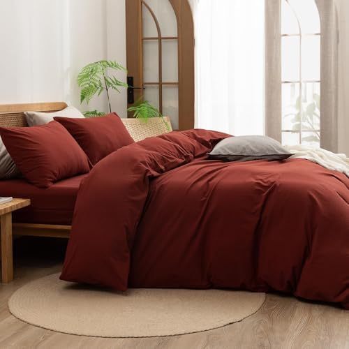 BESTOUCH Cotton Solid Duvet Cover Set Fired Brick Red Super King Plus - Image 3