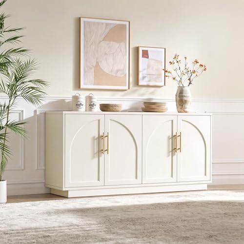 Fatmok Buffet Cabinet with Storage, 59'' Modern Arched Sideboard Cabinet w/Adjustable Shelves, Wood Media TV Console Table Credenza for Living Room Hallway Entryway, Beige(Not White) - Image 6
