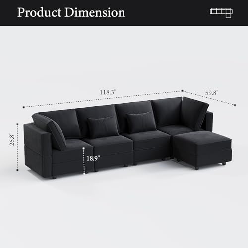 Vesgantti 118" 5 Seats L Shaped Modular Sectional Couch with Storage, Black - Image 2