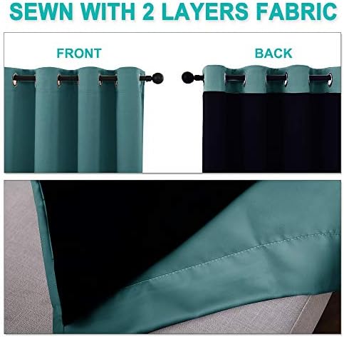 NICETOWN 100% Blackout Short Curtains with Black Liners, 2 Panels, 37" W by 40" L, Sea Teal, Solid Thermal Insulated Full Blackout 2-Layer Lined Drapes, Energy Efficiency Window Draperies for Bedroom - Image 5