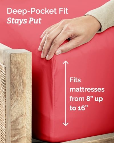 Twin Size 3 Piece Sheet Set - Comfy Breathable & Cooling Bed Sheets - Red - Image 4