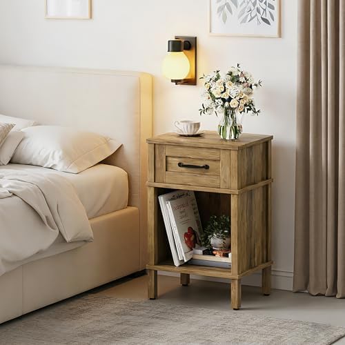 Small Brown Night Stand,Rustic End Table,Wood Nightstand with Drawer - Image 3