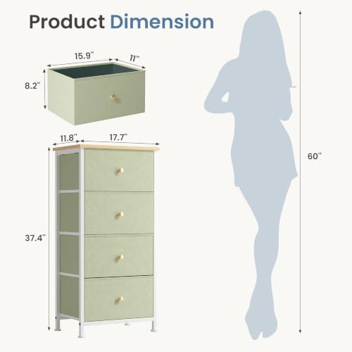 DUMOS Nightstand, Bedside Table with 4 Fabric Drawers - Image 2