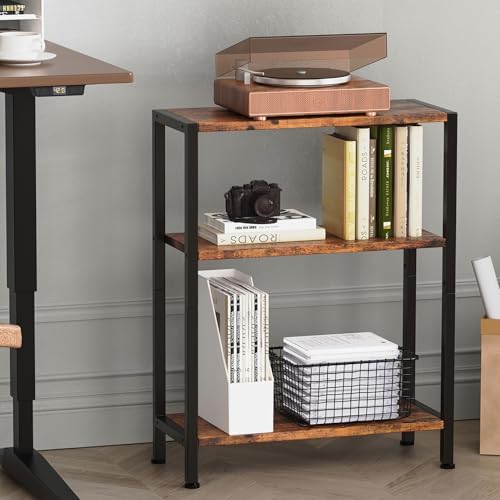 3-Tier Side Table Set of 2, Small End Table, Sofa Side Table for Narrow Spaces, Slim End Table, Nightstand Table, for Living Room Bedroom Office, Rustic Brown - Image 5