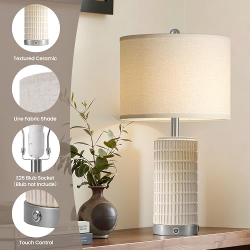 25" Ceramic Touch Table Lamp Set of 2 for Living Room and bedroom White - Image 4