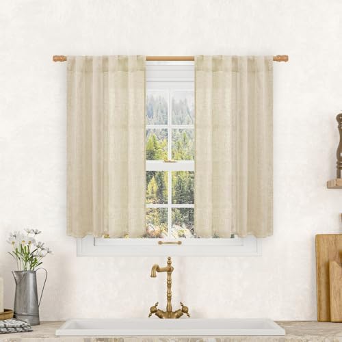 LAMIT Semi Sheer Linen Curtains 40 Inch Length for Cafe Small Windows by LAMIT