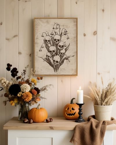 InSimSea Framed Gothic Wall Art Vintage Decor, Skull Flowers Print, 12x16In - Image 2