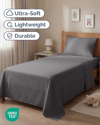 Twin Size 3 Piece Sheet Set - Comfy Breathable & Cooling Sheets - Dark Grey - Image 2