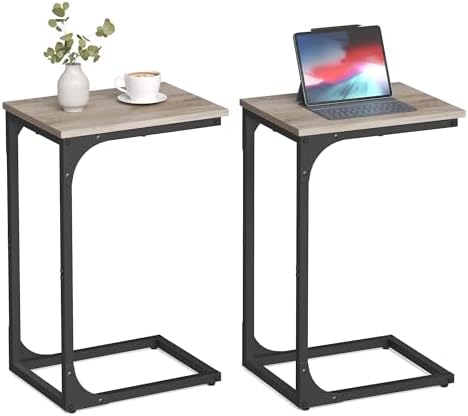 VASAGLE C-Shaped End Table Set of 2, Small Sofa Side Table with Metal Frame by VASAGLEbySONGMICSHOME